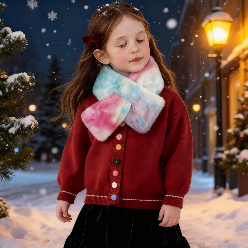 Piewag Kids Toddler Scarf Winter Rainbow Scarf Gradient Cross Tie Collar Fluffy Fur Plush Scarves Neck Warmer for Girls Boys - Image 3